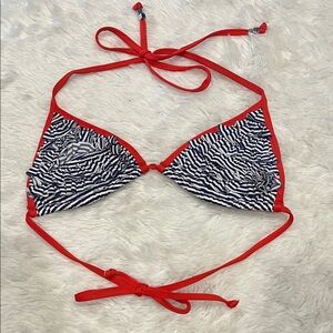 Red and Black Striped Bikini Top
